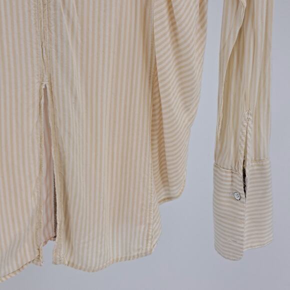 Free People Blouse Shirt S Cape Town Colorblock Stripe Long Sleeve Peach Combo - Picture 12 of 15